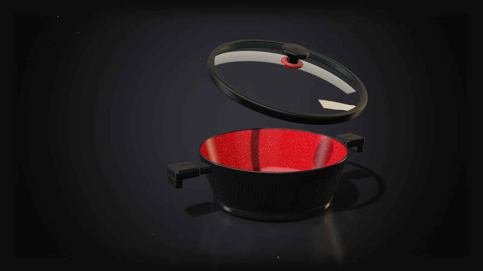 Caçarola Bella Capri com tampa de vidro temperado e borda de silicone flutuando acima